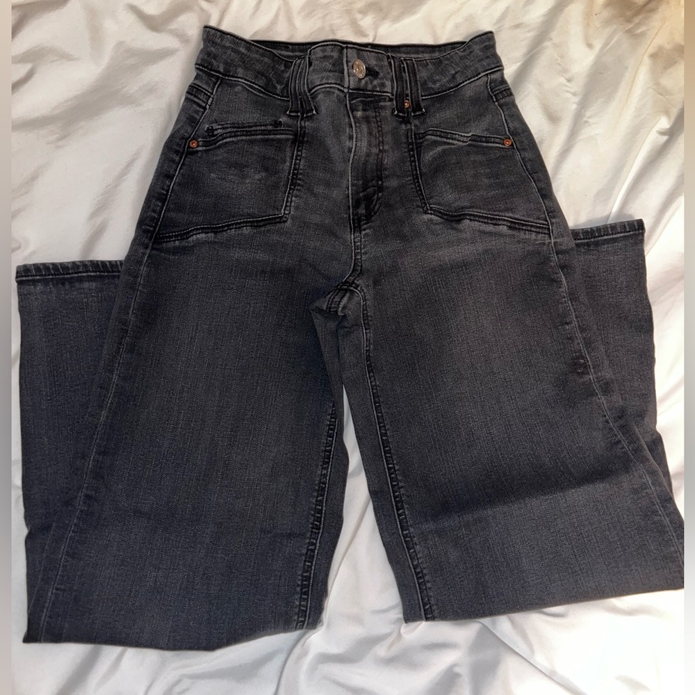 PAIGE Anessa Black Flare Wide Leg Jeans